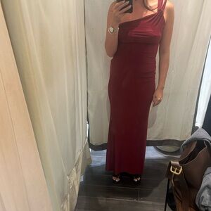 Elegant One-Shoulder Burgundy Pinky Otto Gown